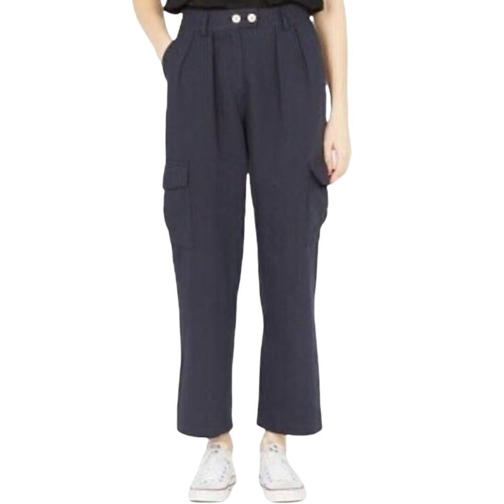NWT The Korner High Waisted Linen Cargo Pants in Navy Blue Size 04